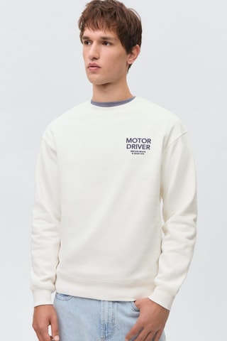 Sweat-shirt coton message imprimé - Blanc cassé