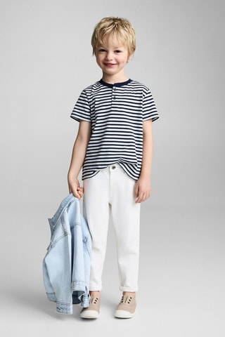 T-shirt à rayures et boutons - Bleu marine