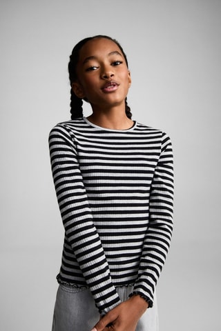 T-shirt à rayures côtelé - Gris foncé chiné