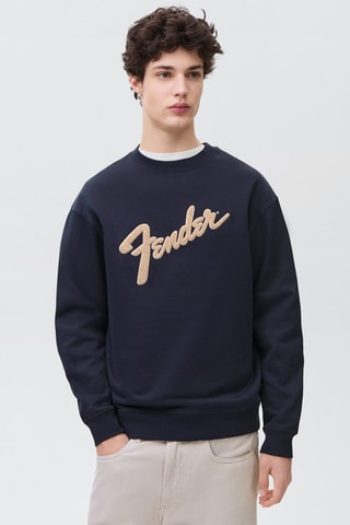 Sweat-shirt coton message en relief - Bleu marine