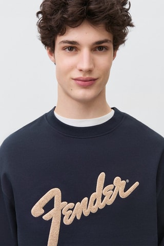 Sweat-shirt coton message en relief - Bleu marine