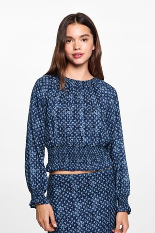 Blouse imprimée froncée - Bleu marine