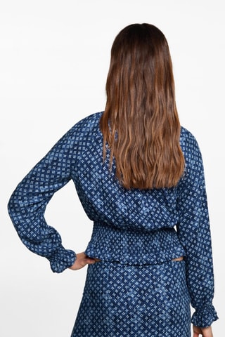 Blouse imprimée froncée - Bleu marine