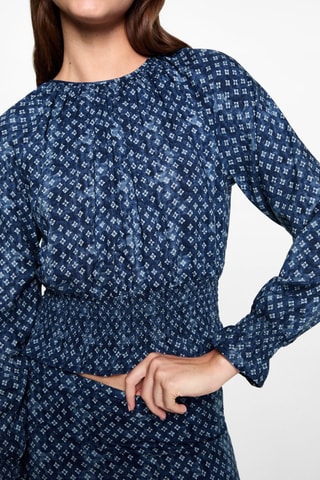 Blouse imprimée froncée - Bleu marine