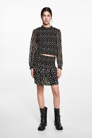 Blouse froncée fleurie - Noir