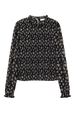 Blouse froncée fleurie - Noir