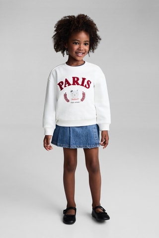 Sweat-shirt coton détails brodés - Blanc cassé