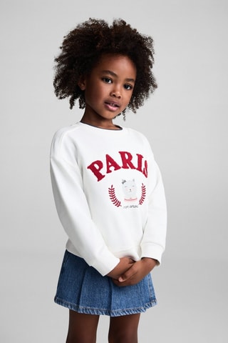 Sweat-shirt coton détails brodés - Blanc cassé