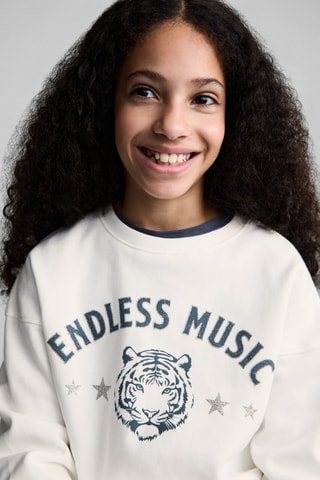 Sweat-shirt coton imprimé - Blanc cassé