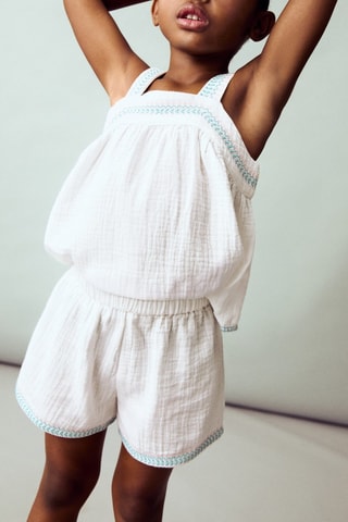 Short plissé brodé - Blanc