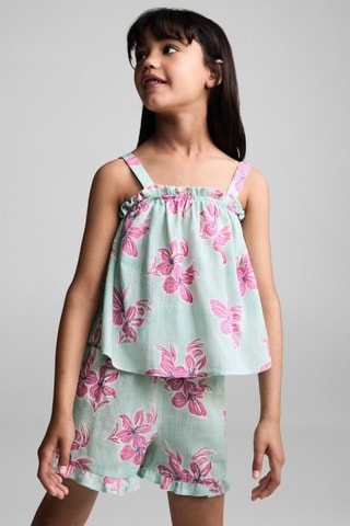 Short coton fleurs - Turquoise