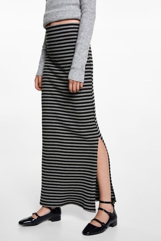 Jupe fendue à rayures - Gris chiné