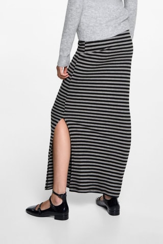 Jupe fendue à rayures - Gris chiné