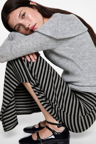 Jupe fendue à rayures - Gris chiné