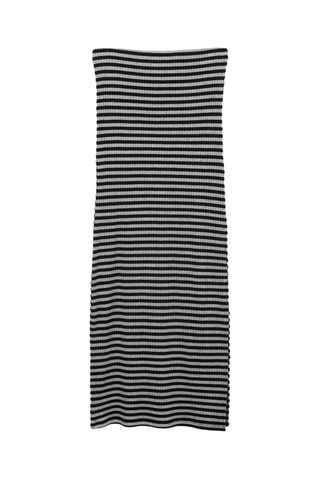 Jupe fendue à rayures - Gris chiné