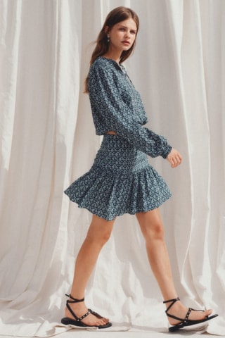 Jupe imprimée volant - Bleu marine