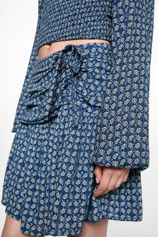 Jupe imprimée froncée - Bleu marine