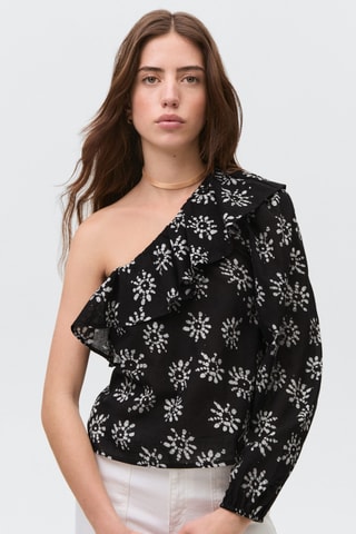 Blouse asymétrique imprimée - Noir