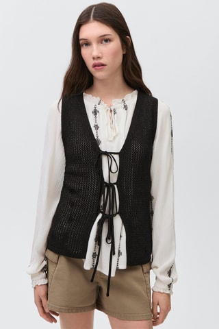Gilet maille ajourée - Noir