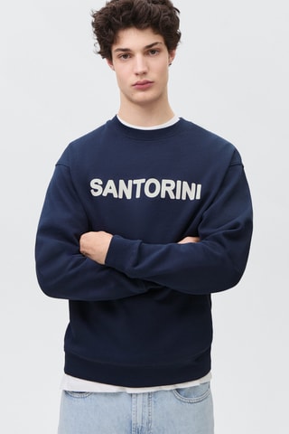 Sweat-shirt coton message imprimé - Bleu marine