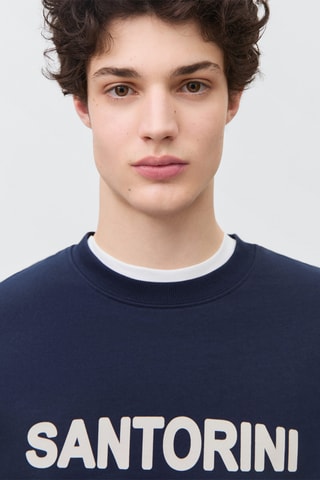 Sweat-shirt coton message imprimé - Bleu marine