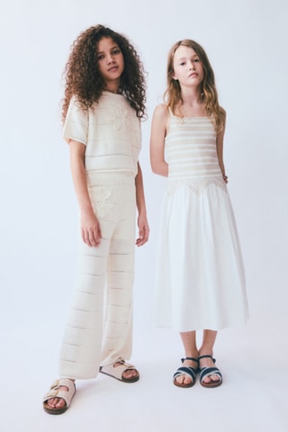 Pantalon en maille détail en rochet - Blanc cassé