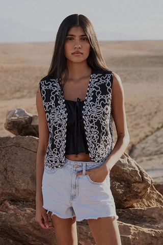 Gilet brodé - Blanc cassé