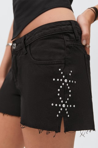 Short en jean à clous - Noir