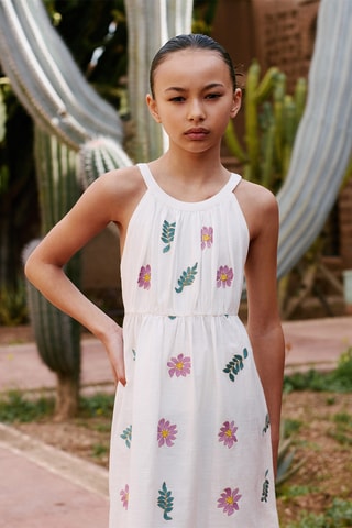 Robe à broderie florale - Beige