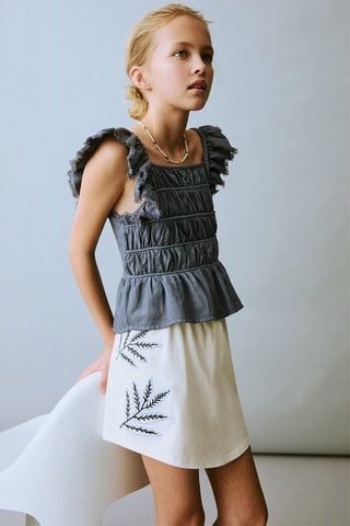 Jupe-culotte détail brodé - Blanc cassé