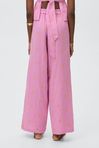 Pantalon style jupe-culotte broderie - Rose