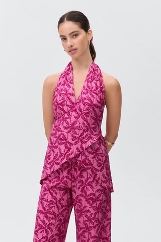 Top imprimé emmanchures américaines - Fuchsia