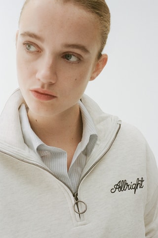 Sweat-shirt zippé à message - Gris clair