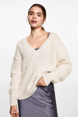 Pull-over oversize col V - Blanc cassé