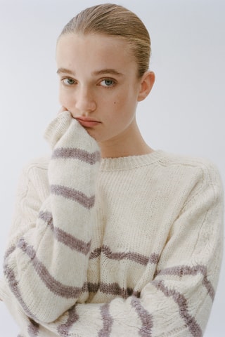 Pull-over rayures oversize - Blanc cassé