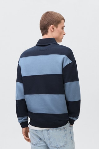 Sweat rayures col polo - Bleu marine