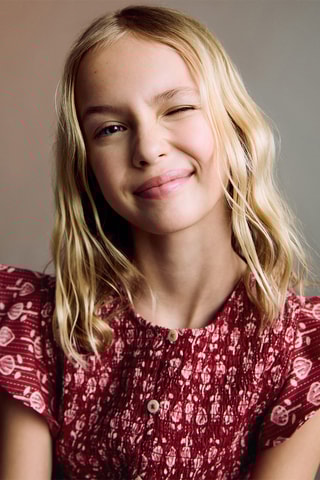 Blouse imprimée à volants - Rouge