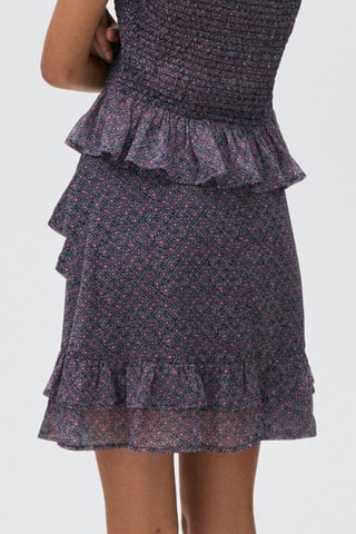 Jupe imprimée volants - Bleu marine