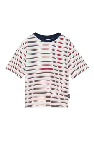 T-shirt coton à rayures - Blanc cassé