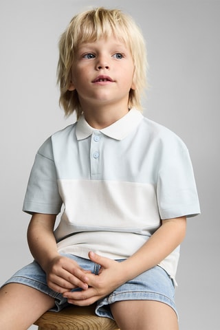 Polo coton à rayures - Bleu clair