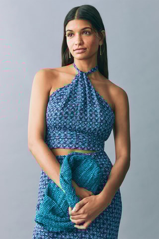 Top imprimé emmanchures américaines - Turquoise