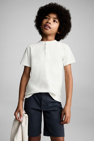 T-shirt coton boutons - Blanc cassé