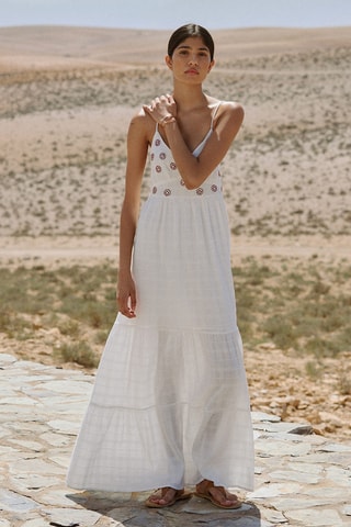 Robe brodée soleil - Blanc cassé