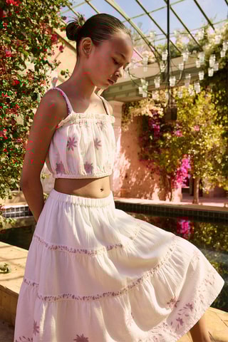 Jupe broderie florale - Beige