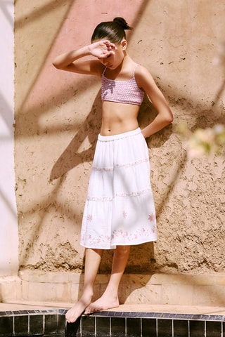 Jupe broderie florale - Beige