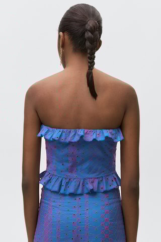 Top empiècement broderie suisse - Bleu électrique