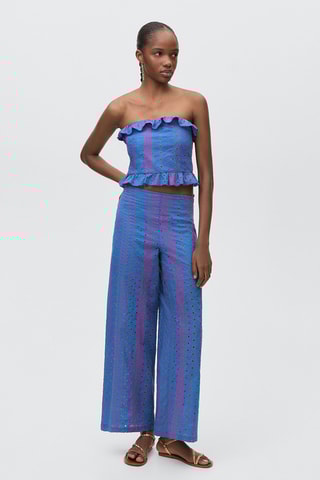 Top empiècement broderie suisse - Bleu électrique