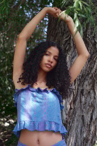 Top empiècement broderie suisse - Bleu électrique