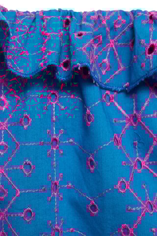 Top empiècement broderie suisse - Bleu électrique