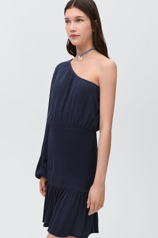 Robe asymétrique froncée - Bleu marine